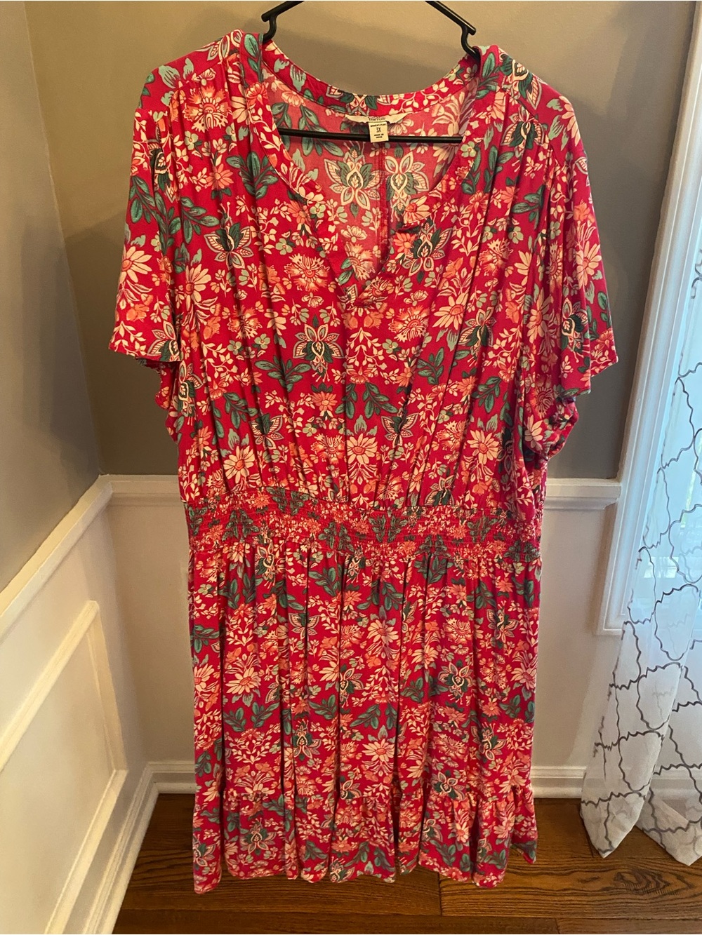 croft & barrow Pink Floral Midi Dress with Blue Accents
